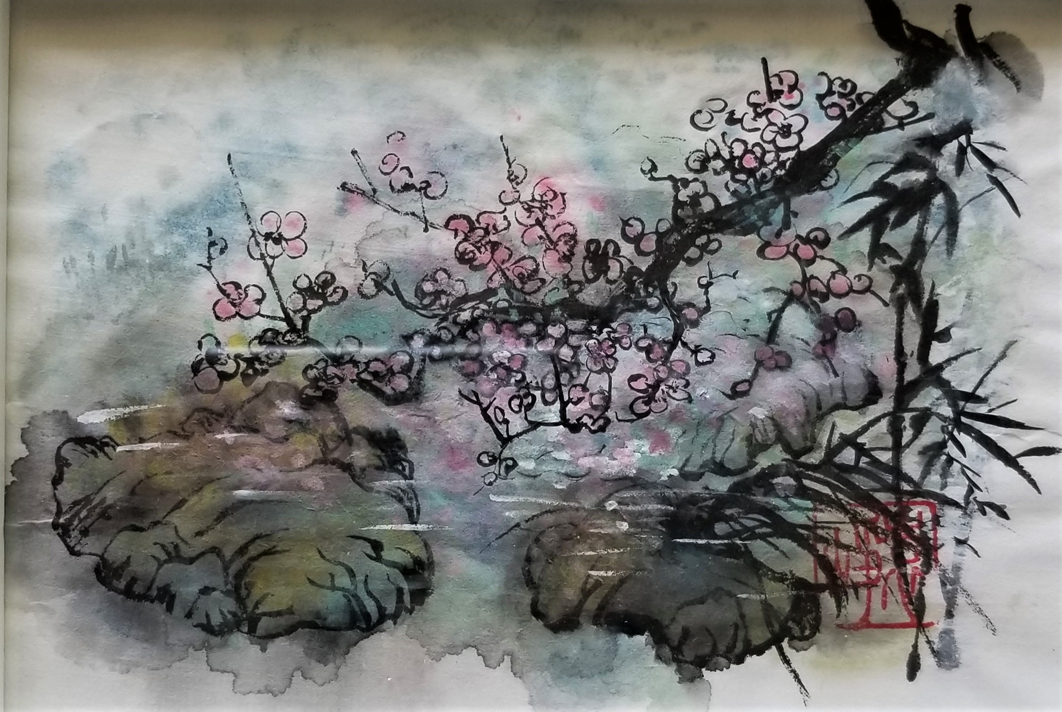 Plum Flowers and Bamboos 溪石梅竹